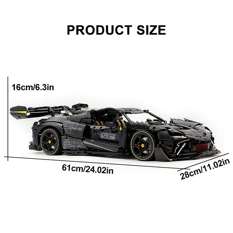 GULY-10627 1:8 Sports Car Ferrari 296 Chrome Version Building Block Set 3729pcs Adult Collector Collectible Model Kit