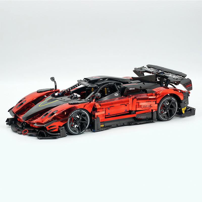 MOC Technic Building Block Car, 1:8 Scale Mirror Electroplated Blood Red Supercar Model Inspired by Pagani Zonda R, 3300 PCS Static Race Car Building Bricks, Adult Collectible Vehicle Gift