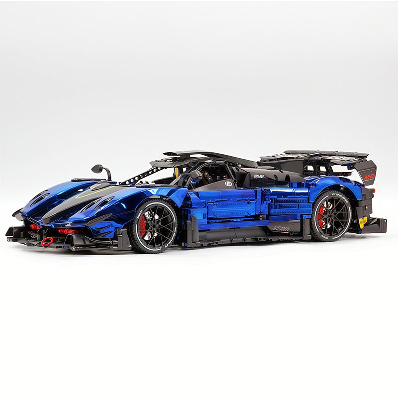 MOC Technic Building Block Car, 1:8 Scale Mirror Electroplated Dark Blue Supercar Model Inspired by Pagani Zonda R, 3300 PCS Static Race Car Building Bricks, Adult Collectible Vehicle Gift
