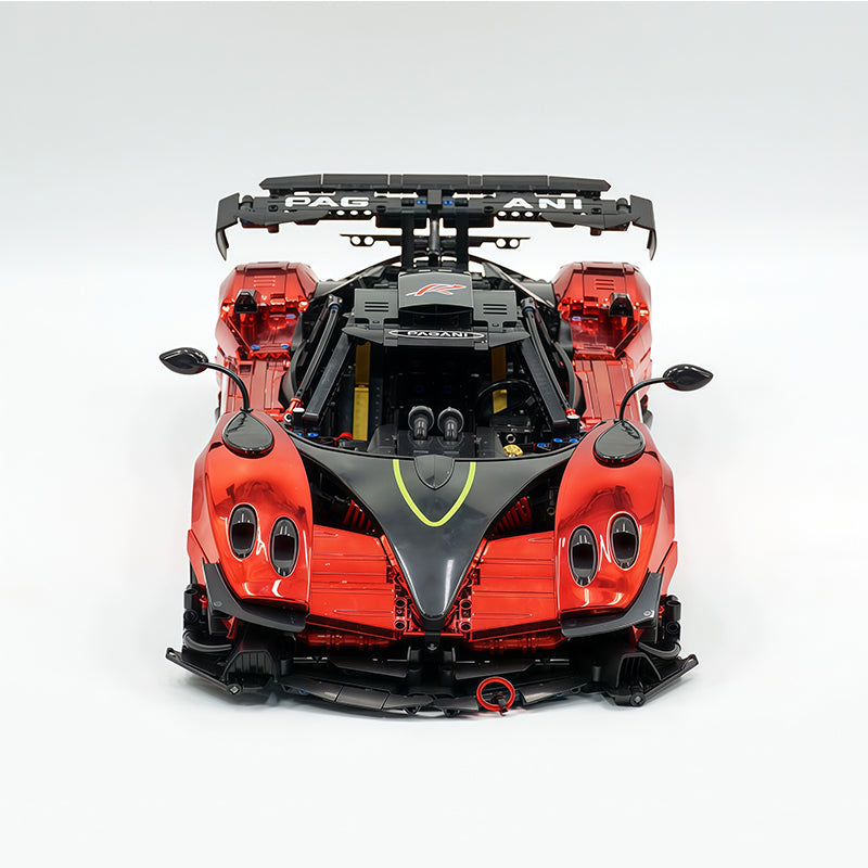 MOC Technic Building Block Car, 1:8 Scale Mirror Electroplated Blood Red Supercar Model Inspired by Pagani Zonda R, 3300 PCS Static Race Car Building Bricks, Adult Collectible Vehicle Gift