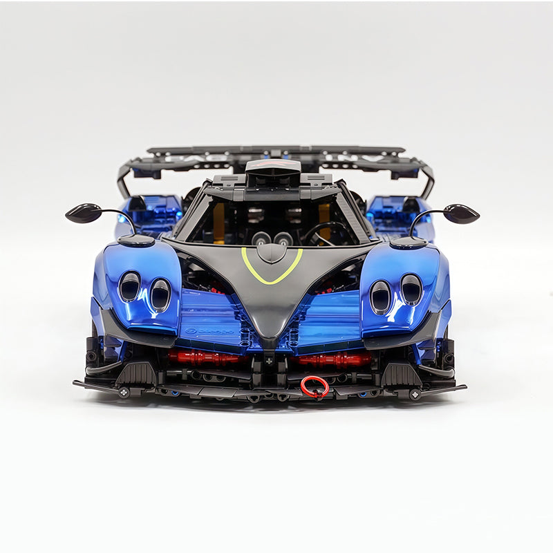 MOC Technic Building Block Car, 1:8 Scale Mirror Electroplated Dark Blue Supercar Model Inspired by Pagani Zonda R, 3300 PCS Static Race Car Building Bricks, Adult Collectible Vehicle Gift