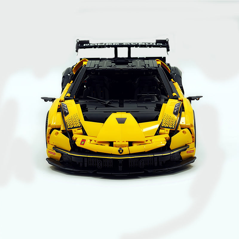 MOC Race Supercar Building Block Set, 1:8 Scale Static Sports Car Model, 4100+ Pieces Painted Yellow Racing Car Building Kit with Paper Instruction, Collectible Display Model for Adults