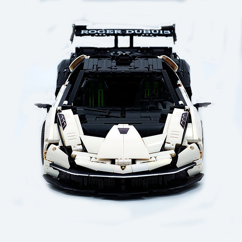 MOC Race Supercar Building Block Set, 1:8 Scale Static Sports Car Model, 4100+ Pieces Painted Gradient Pearl White Racing Car Building Kit with Paper Instruction, Collectible Display Model for Adults