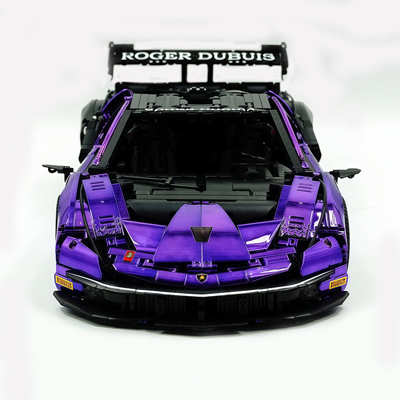 MOC Race Supercar Building Block Set, 1:8 Scale Static Sports Car Model, 4100+ Pieces Electroplated Mirror Purple Racing Car Building Kit with Paper Instruction, Collectible Display Model for Adults