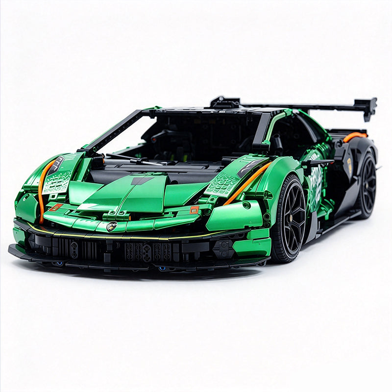 MOC Race Supercar Building Block Set, 1:8 Scale Static Sports Car Model, 4100+ Pieces Matte Electroplated Green Racing Car Building Kit with Paper Instruction, Collectible Display Model for Adults