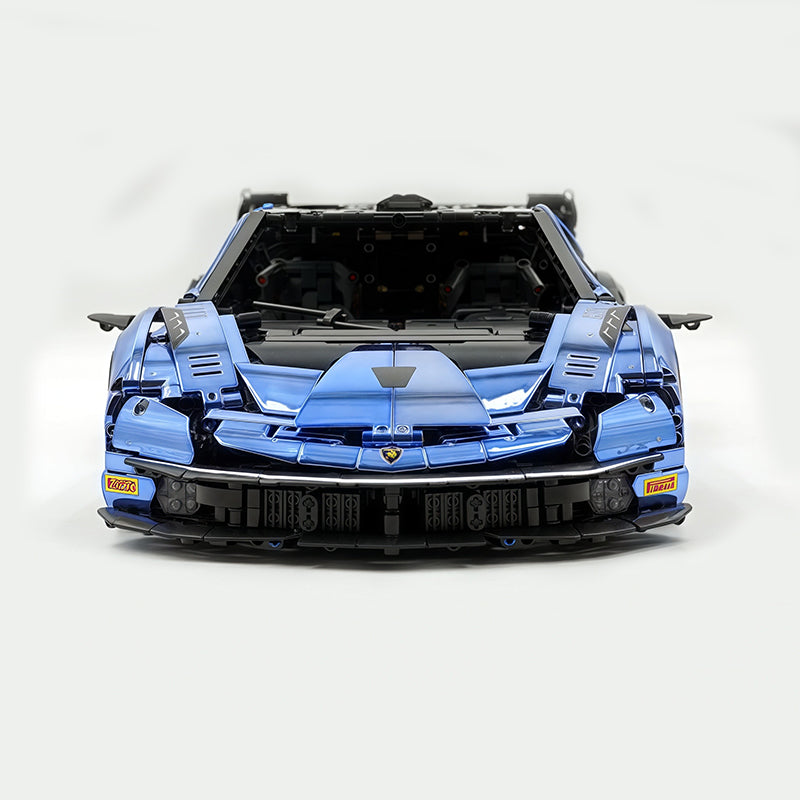 MOC Race Supercar Building Block Set, 1:8 Scale Static Sports Car Model, 4100+ Pieces Electroplated Blue Racing Car Building Kit with Paper Instruction, Collectible Display Model for Adults