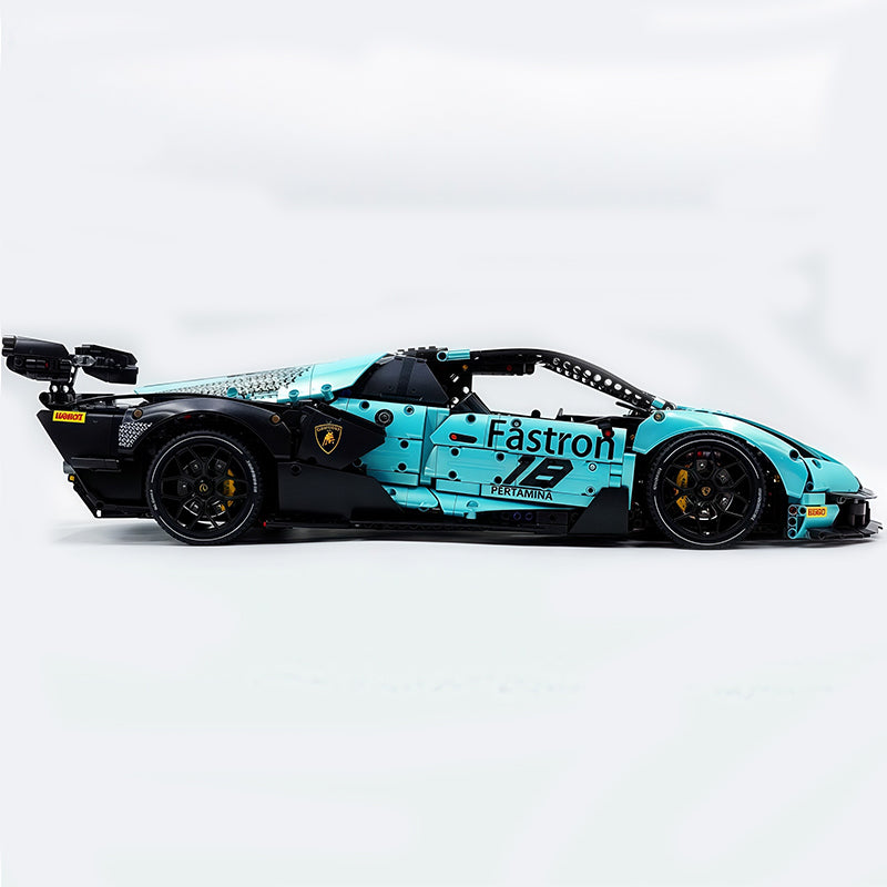 MOC Race Supercar Building Block Set, 1:8 Scale Static Sports Car Model, 4100+ Pieces Painted Gradient Tiffany Blue Racing Car Building Kit with Paper Instruction, Collectible Display Model for Adults