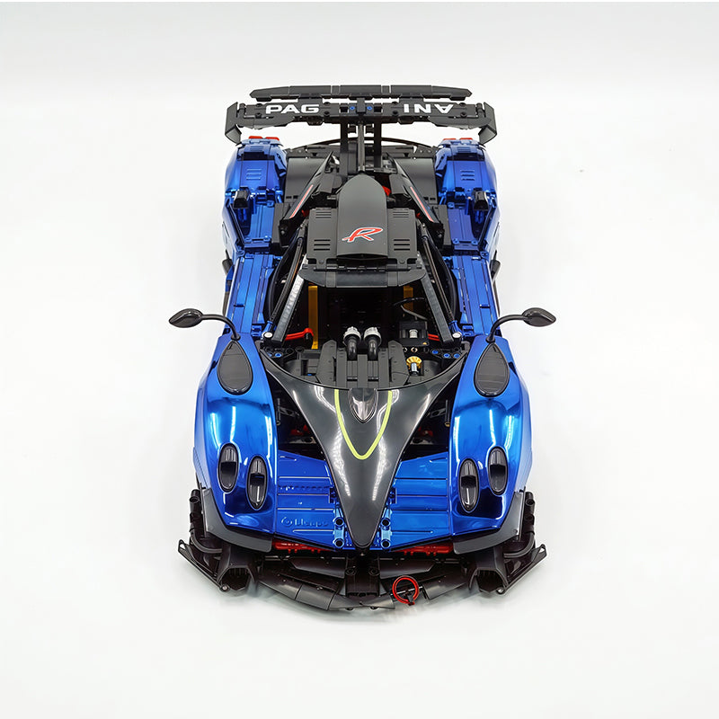 MOC Technic Building Block Car, 1:8 Scale Mirror Electroplated Dark Blue Supercar Model Inspired by Pagani Zonda R, 3300 PCS Static Race Car Building Bricks, Adult Collectible Vehicle Gift