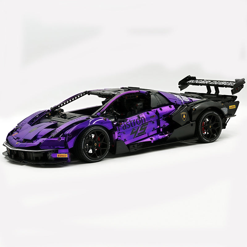 MOC Race Supercar Building Block Set, 1:8 Scale Static Sports Car Model, 4100+ Pieces Electroplated Mirror Purple Racing Car Building Kit with Paper Instruction, Collectible Display Model for Adults