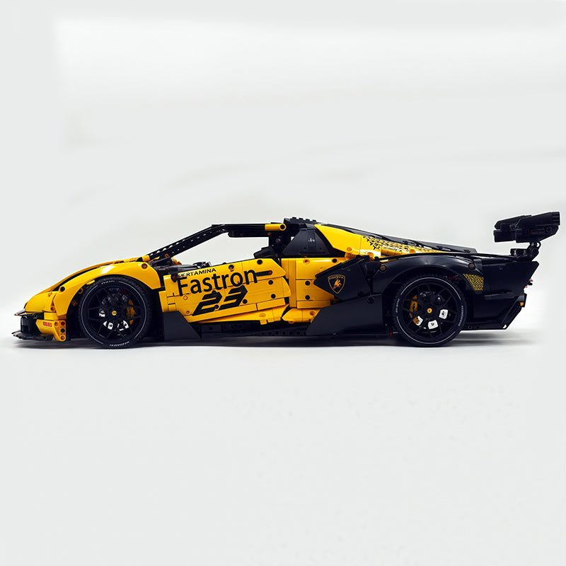 MOC Race Supercar Building Block Set, 1:8 Scale Static Sports Car Model, 4100+ Pieces Painted Yellow Racing Car Building Kit with Paper Instruction, Collectible Display Model for Adults