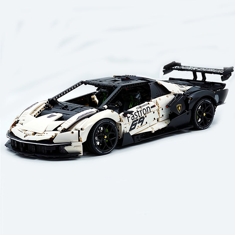 MOC Race Supercar Building Block Set, 1:8 Scale Static Sports Car Model, 4100+ Pieces Painted Gradient Pearl White Racing Car Building Kit with Paper Instruction, Collectible Display Model for Adults