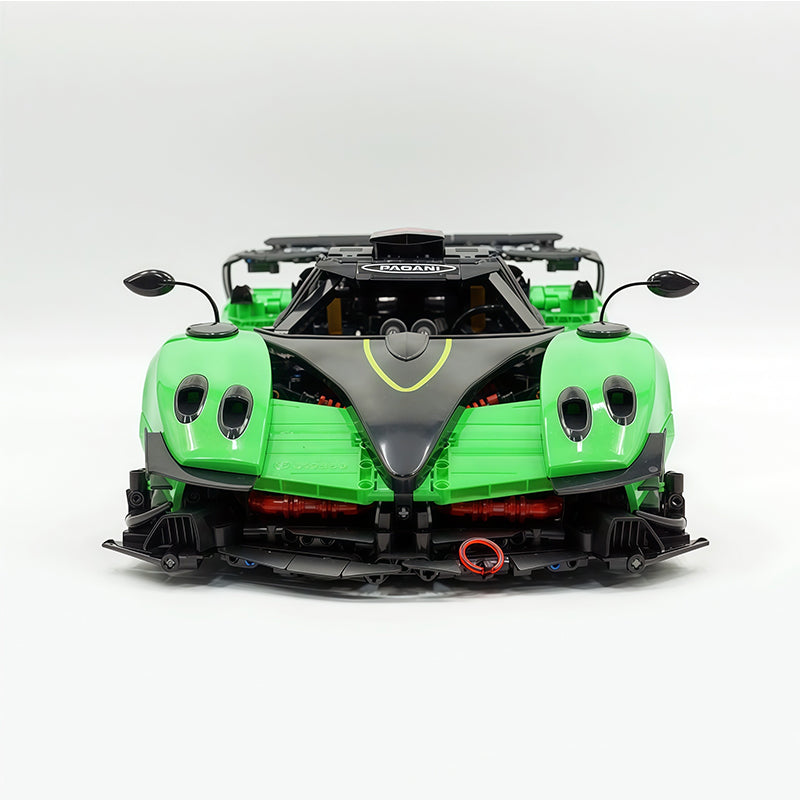 Technic MOC Supercar Building Kit, 1:8 Scale Pearlescent Green Paint Finish Race Car Model Inspired by Pagani Zonda R, 3300 PCS Building Blocks, Adult Static Display Collectible Car Gift