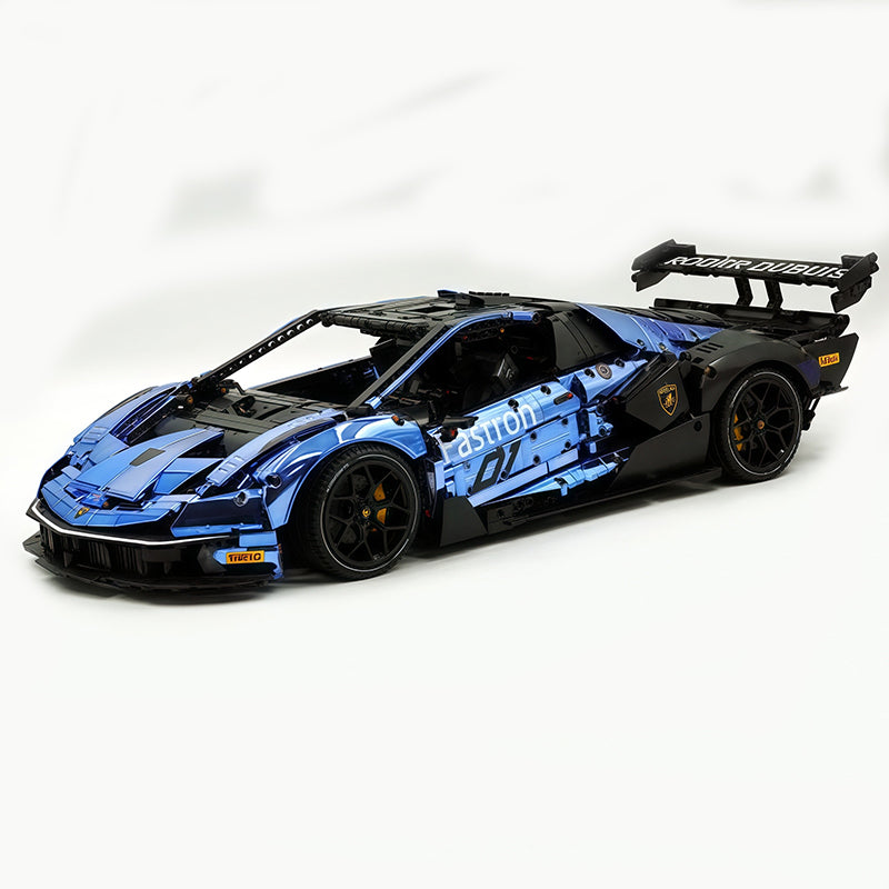 MOC Race Supercar Building Block Set, 1:8 Scale Static Sports Car Model, 4100+ Pieces Electroplated Blue Racing Car Building Kit with Paper Instruction, Collectible Display Model for Adults