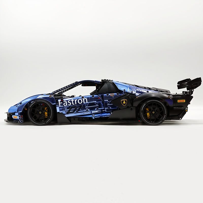 MOC Race Supercar Building Block Set, 1:8 Scale Static Sports Car Model, 4100+ Pieces Electroplated Blue Racing Car Building Kit with Paper Instruction, Collectible Display Model for Adults