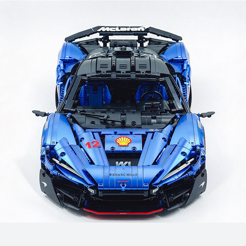 MOC Technic Supercar Building Blocks Set, 1:8 Scale Electroplated Electric Blue Static Race Car Model Kit, 4200+ PCS Adult Collectible Building Bricks , Steering & Magnetic Swan Door, Paper Manual Included