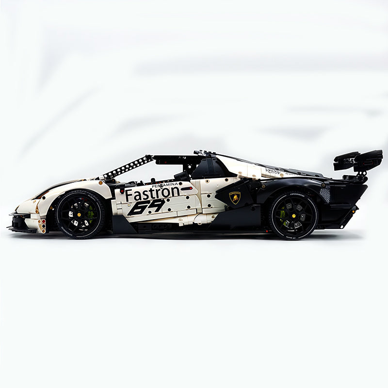 MOC Race Supercar Building Block Set, 1:8 Scale Static Sports Car Model, 4100+ Pieces Painted Gradient Pearl White Racing Car Building Kit with Paper Instruction, Collectible Display Model for Adults