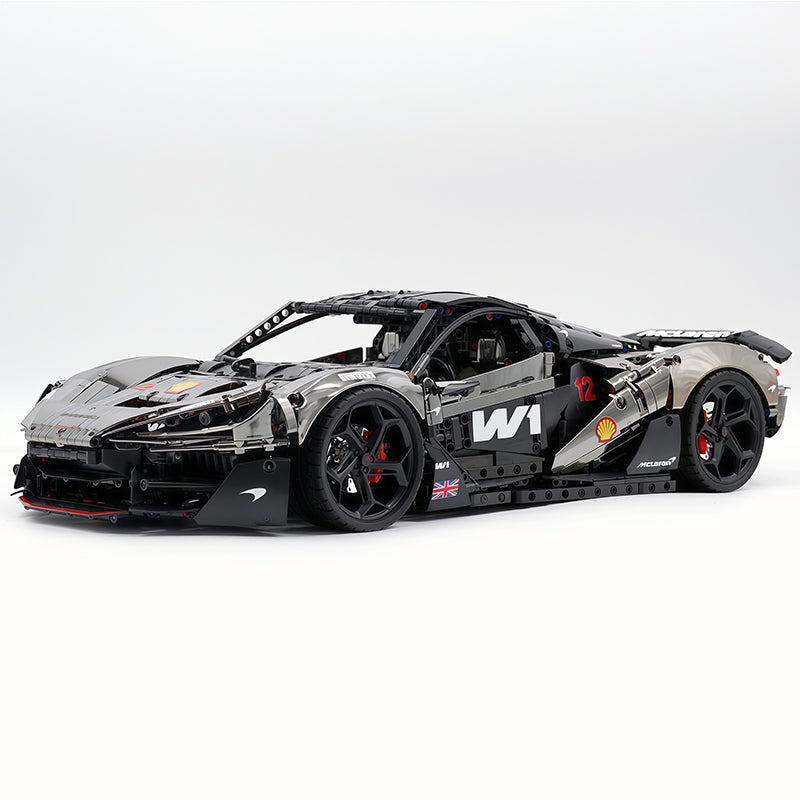 MOC Technic Supercar Building Blocks Set, 1:8 Scale Mirror Electroplated Gunmetal Static Race Car Model Kit, 4200+ PCS Adult Collectible Building Bricks , Steering & Magnetic Swan Door, Paper Manual Included