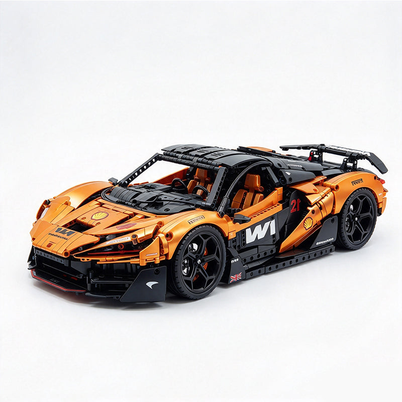 MOC Technic Supercar Building Blocks Set, 1:8 Scale Electroplated Electric Orange Gold Static Race Car Model Kit, 4200+ PCS Adult Collectible Building Bricks , Steering & Magnetic Swan Door, Paper Manual Included