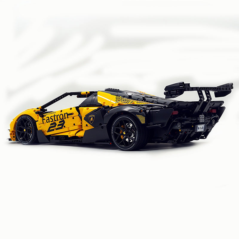 MOC Race Supercar Building Block Set, 1:8 Scale Static Sports Car Model, 4100+ Pieces Painted Yellow Racing Car Building Kit with Paper Instruction, Collectible Display Model for Adults