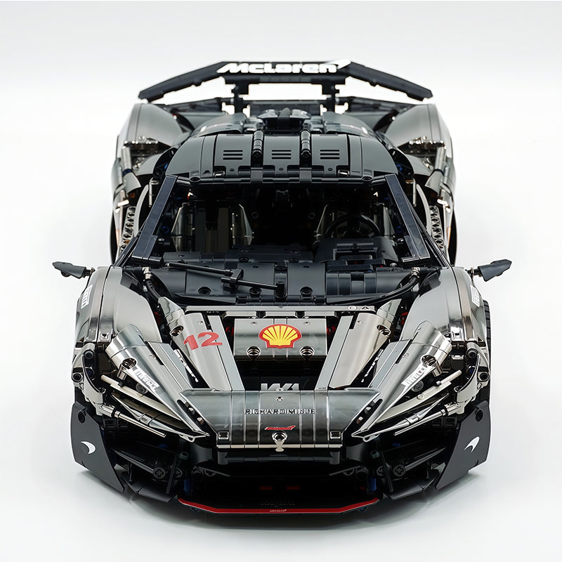 MOC Technic Supercar Building Blocks Set, 1:8 Scale Mirror Electroplated Gunmetal Static Race Car Model Kit, 4200+ PCS Adult Collectible Building Bricks , Steering & Magnetic Swan Door, Paper Manual Included