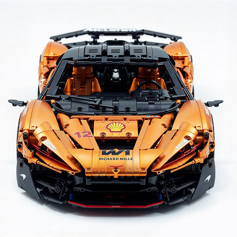 MOC Technic Supercar Building Blocks Set, 1:8 Scale Electroplated Electric Orange Gold Static Race Car Model Kit, 4200+ PCS Adult Collectible Building Bricks , Steering & Magnetic Swan Door, Paper Manual Included