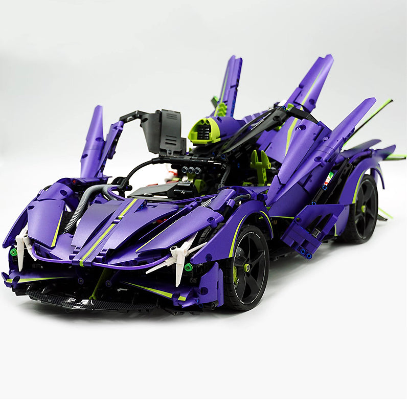 GULY 10614 1:8 Scale Purple Supercar Building Blocks Set, 3909 Pieces, Apollo EVO Inspired Model Car, Technic-Style Mechanical Building Kit, Detailed Collectible Display Model for Adults, Gift for Supercar Enthusiasts