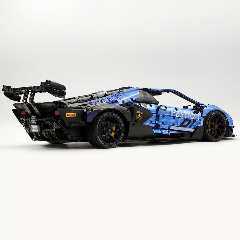 MOC Race Supercar Building Block Set, 1:8 Scale Static Sports Car Model, 4100+ Pieces Electroplated Blue Racing Car Building Kit with Paper Instruction, Collectible Display Model for Adults