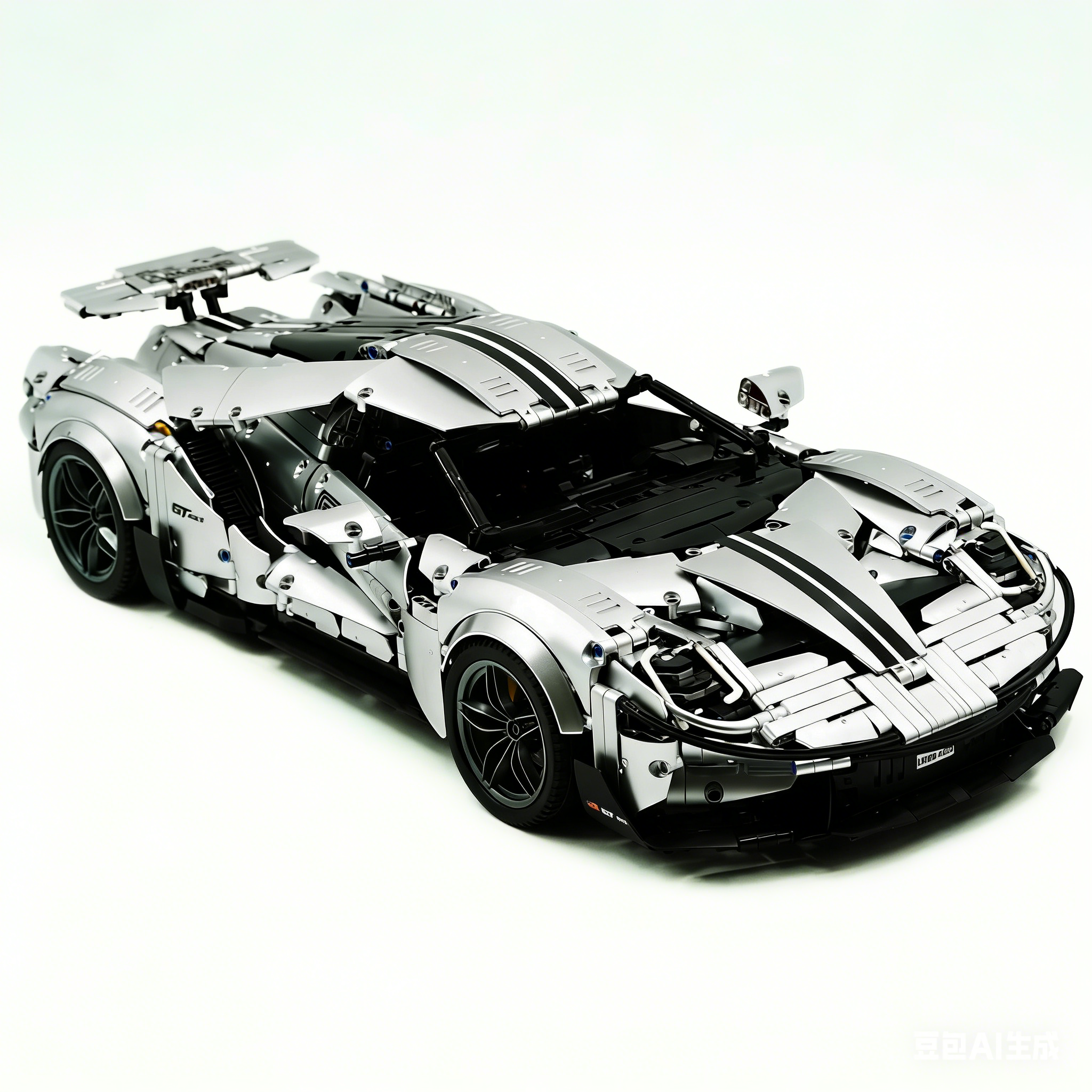 TGL-T5042 1:8 Sports Car Ford GT Custom Electroplated Silver Building Block Set 3056pcs Adult Collector Collectible Model Kit