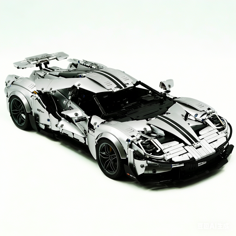TGL-T5042 1:8 Sports Car Ford GT Custom Electroplated Silver Building Block Set 3056pcs Adult Collector Collectible Model Kit