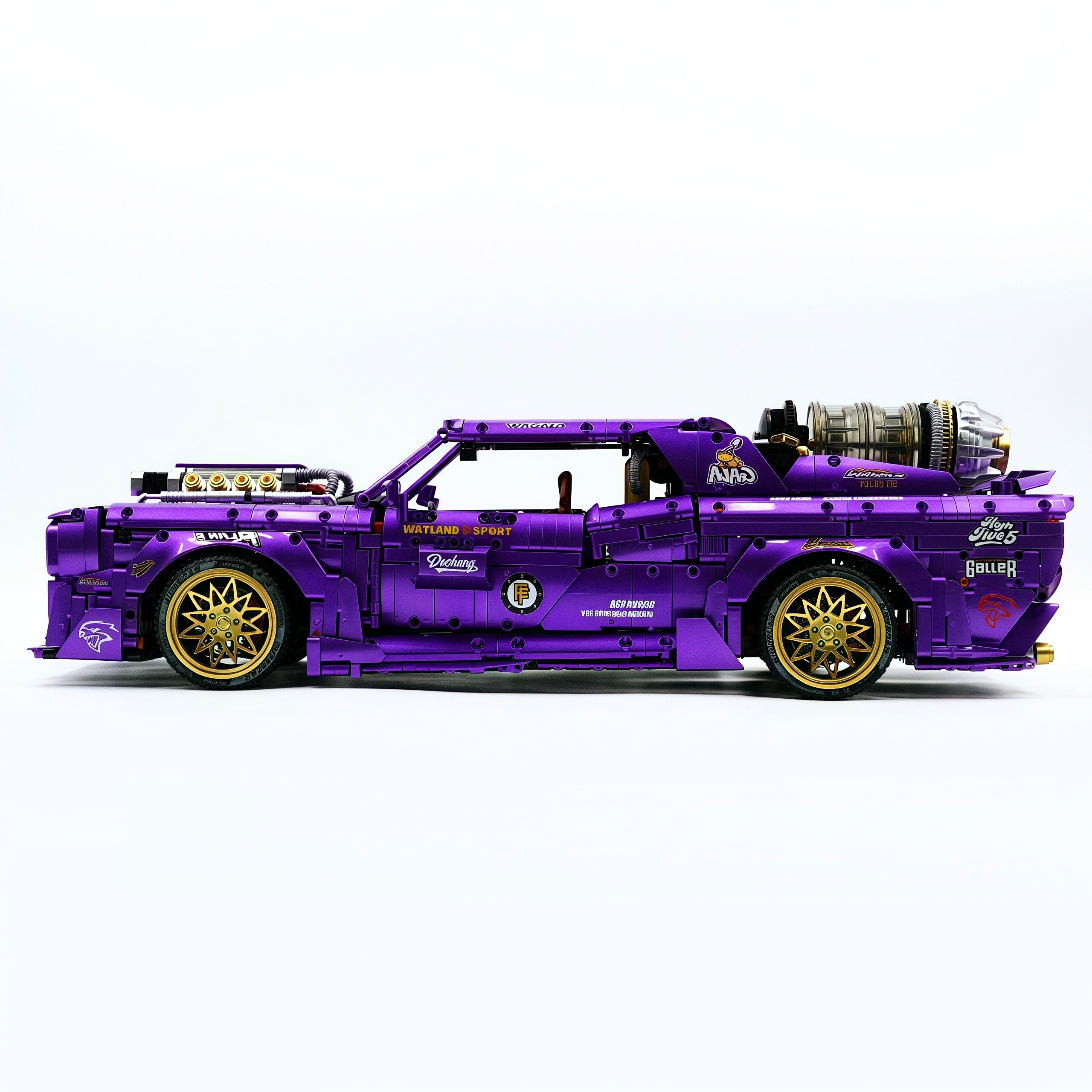 GULY-10637 1:8 Sports Car Dodge Challenger Custom Purple Building Block Set 3751pcs Adult Collector Collectible Model Kit
