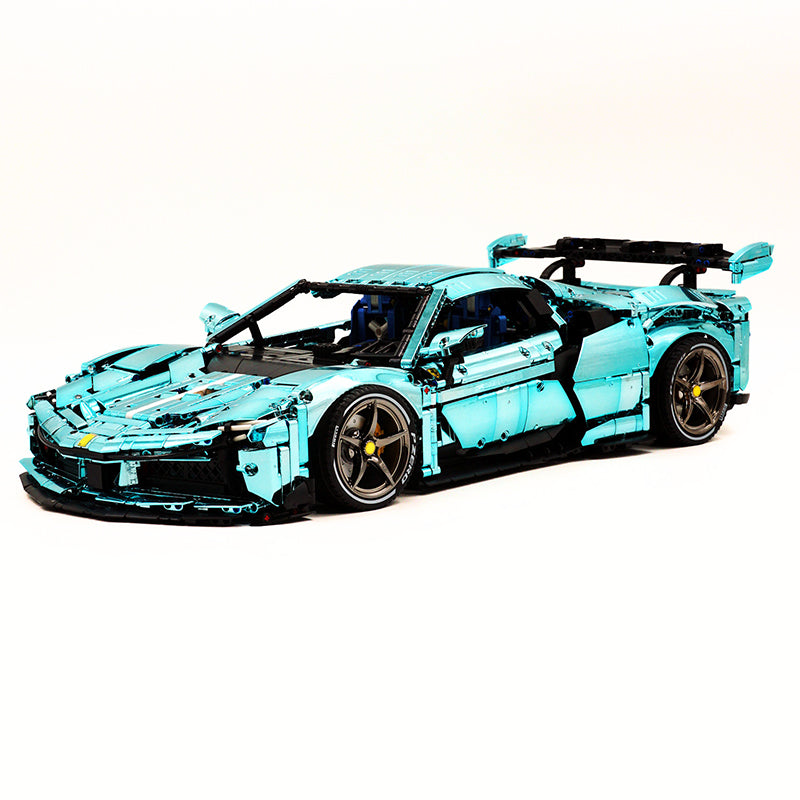 GULY-10623 1:8 Sports Car Italian Electroplated Tiffany Blue Building Block Set 3981pcs Adult Collector Collectible Model Kit