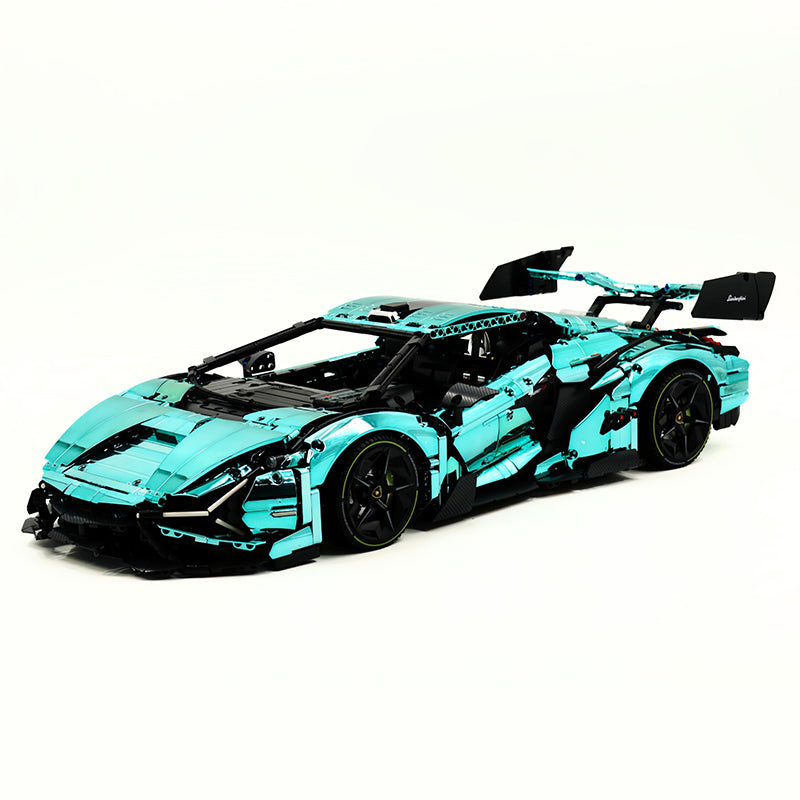 GULY-10635 1:8 Sports Car Lambo Custom Blue-green Building Block Set 3654pcs Adult Collector Collectible Model Kit
