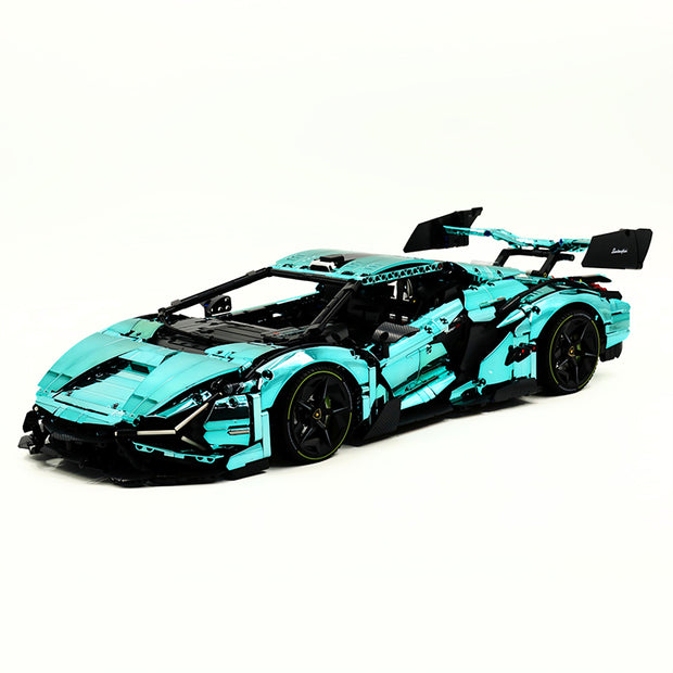 GULY-10635 1:8 Sports Car Lambo Custom Blue-green Building Block Set 3654pcs Adult Collector Collectible Model Kit