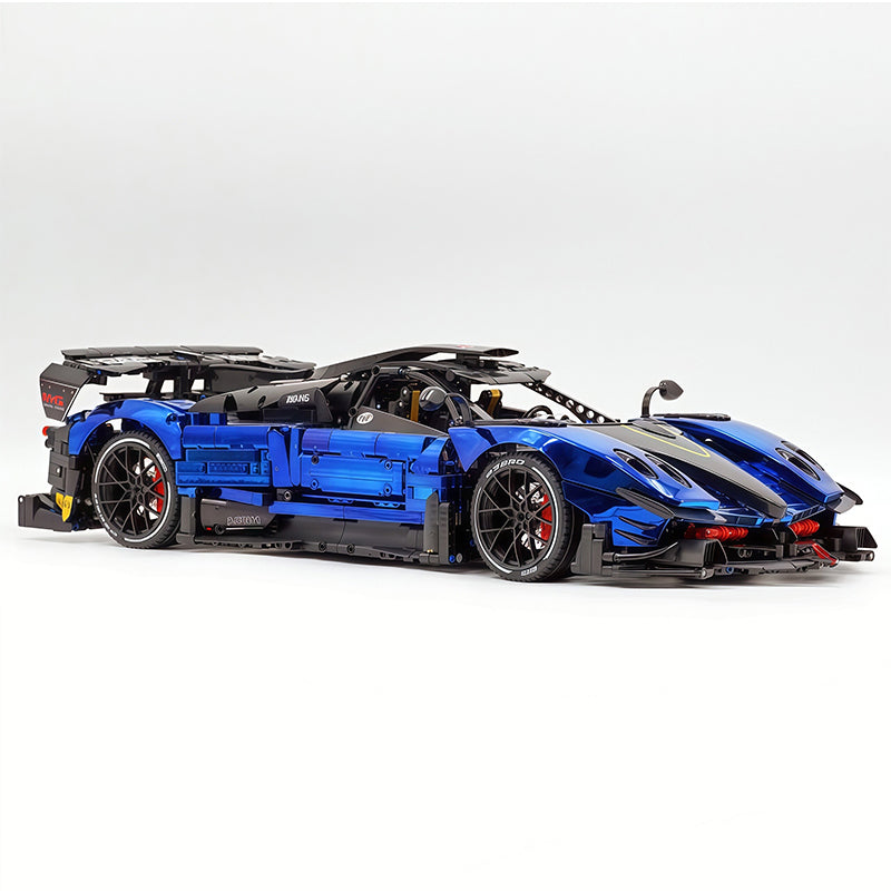 MOC Technic Building Block Car, 1:8 Scale Mirror Electroplated Dark Blue Supercar Model Inspired by Pagani Zonda R, 3300 PCS Static Race Car Building Bricks, Adult Collectible Vehicle Gift