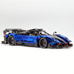 MOC Technic Building Block Car, 1:8 Scale Mirror Electroplated Dark Blue Supercar Model Inspired by Pagani Zonda R, 3300 PCS Static Race Car Building Bricks, Adult Collectible Vehicle Gift