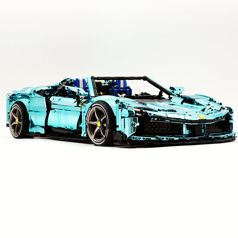 GULY-10623 1:8 Sports Car Italian Electroplated Tiffany Blue Building Block Set 3981pcs Adult Collector Collectible Model Kit