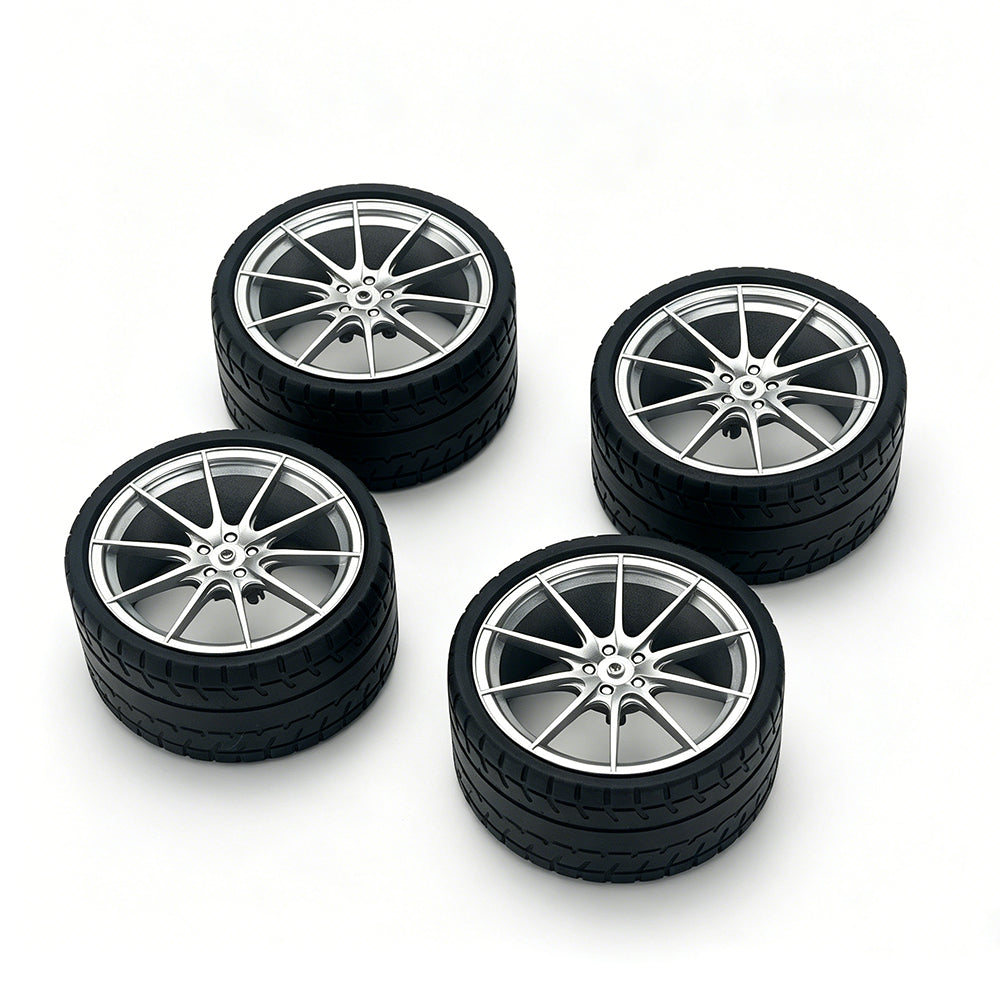 P1 1:8 Scale Building Block Wheel Rims, Size 7.5cm x 4cm, 7 Colors Available Gunmetal, Silver, Black, Red, Orange, Gold, Electroplated Gold, Compatible with Technic 42172 42143 42232 MOC Car Model, Building Brick Modification Upgrade Parts