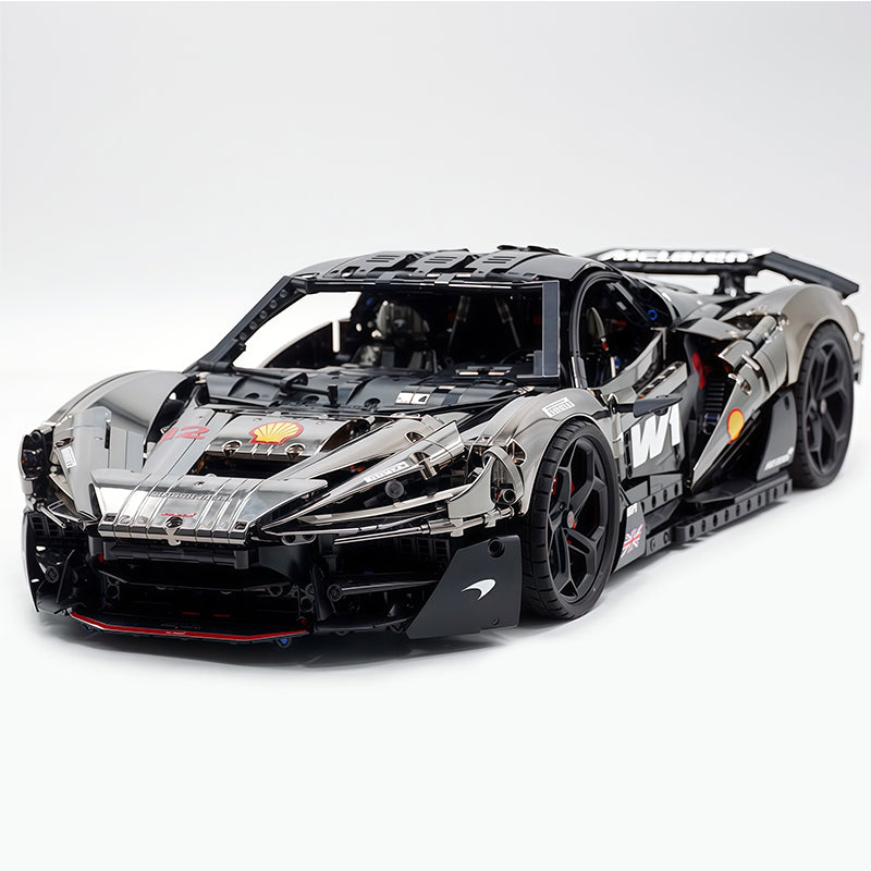 MOC Technic Supercar Building Blocks Set, 1:8 Scale Mirror Electroplated Gunmetal Static Race Car Model Kit, 4200+ PCS Adult Collectible Building Bricks , Steering & Magnetic Swan Door, Paper Manual Included