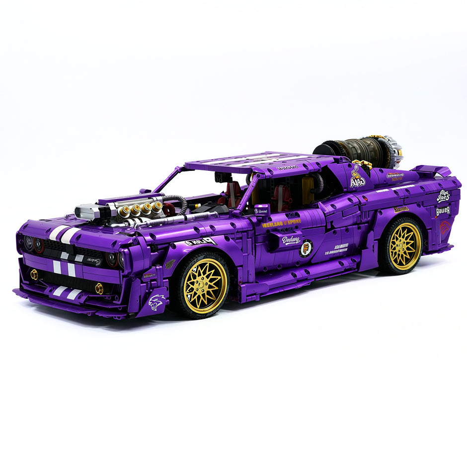 GULY-10637 1:8 Sports Car Dodge Challenger Custom Purple Building Block Set 3751pcs Adult Collector Collectible Model Kit