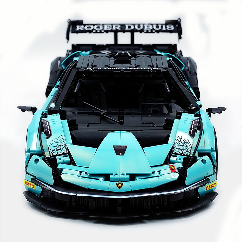 MOC Race Supercar Building Block Set, 1:8 Scale Static Sports Car Model, 4100+ Pieces Painted Gradient Tiffany Blue Racing Car Building Kit with Paper Instruction, Collectible Display Model for Adults