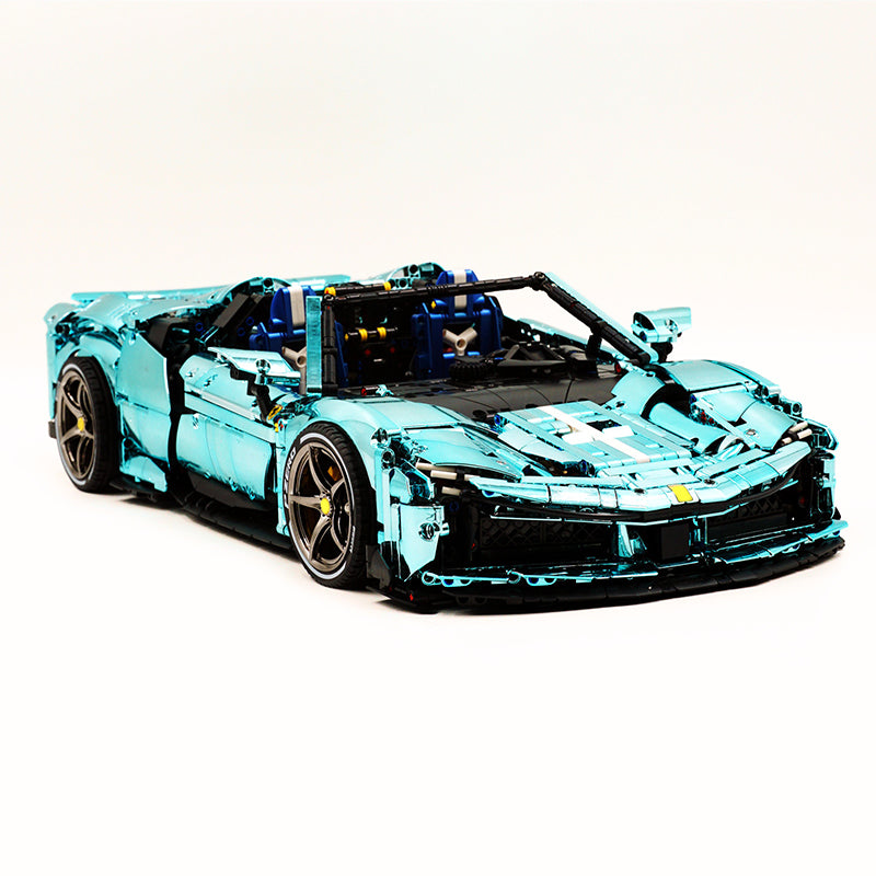 GULY-10623 1:8 Sports Car Italian Electroplated Tiffany Blue Building Block Set 3981pcs Adult Collector Collectible Model Kit