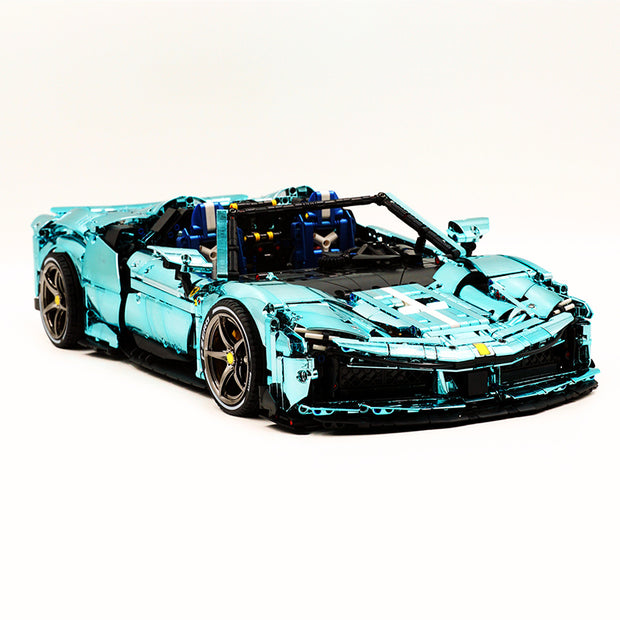GULY-10623 1:8 Sports Car Italian Electroplated Tiffany Blue Building Block Set 3981pcs Adult Collector Collectible Model Kit