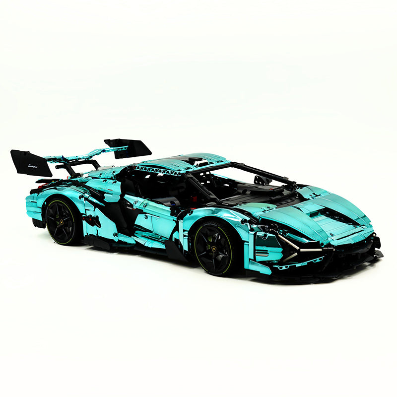 GULY-10635 1:8 Sports Car Lambo Custom Blue-green Building Block Set 3654pcs Adult Collector Collectible Model Kit