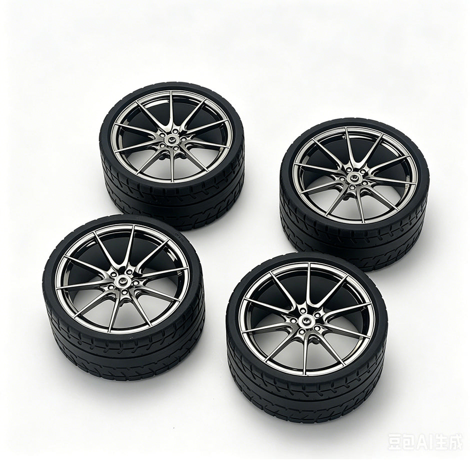 P1 1:8 Scale Building Block Wheel Rims, Size 7.5cm x 4cm, 7 Colors Available Gunmetal, Silver, Black, Red, Orange, Gold, Electroplated Gold, Compatible with Technic 42172 42143 42232 MOC Car Model, Building Brick Modification Upgrade Parts
