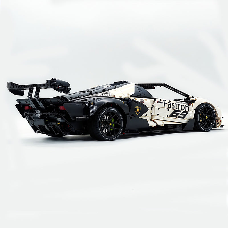 MOC Race Supercar Building Block Set, 1:8 Scale Static Sports Car Model, 4100+ Pieces Painted Gradient Pearl White Racing Car Building Kit with Paper Instruction, Collectible Display Model for Adults