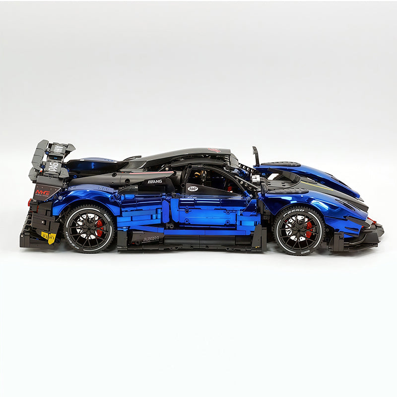 MOC Technic Building Block Car, 1:8 Scale Mirror Electroplated Dark Blue Supercar Model Inspired by Pagani Zonda R, 3300 PCS Static Race Car Building Bricks, Adult Collectible Vehicle Gift