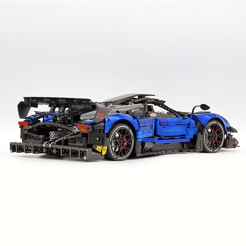 MOC Technic Building Block Car, 1:8 Scale Mirror Electroplated Dark Blue Supercar Model Inspired by Pagani Zonda R, 3300 PCS Static Race Car Building Bricks, Adult Collectible Vehicle Gift