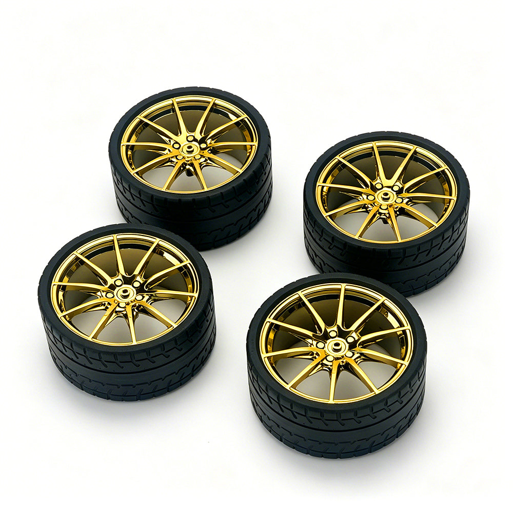 P1 1:8 Scale Building Block Wheel Rims, Size 7.5cm x 4cm, 7 Colors Available Gunmetal, Silver, Black, Red, Orange, Gold, Electroplated Gold, Compatible with Technic 42172 42143 42232 MOC Car Model, Building Brick Modification Upgrade Parts
