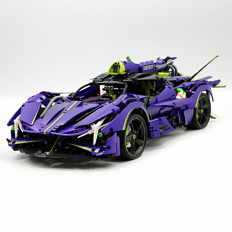 GULY 10614 1:8 Scale Purple Supercar Building Blocks Set, 3909 Pieces, Apollo EVO Inspired Model Car, Technic-Style Mechanical Building Kit, Detailed Collectible Display Model for Adults, Gift for Supercar Enthusiasts
