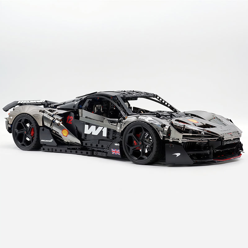 MOC Technic Supercar Building Blocks Set, 1:8 Scale Mirror Electroplated Gunmetal Static Race Car Model Kit, 4200+ PCS Adult Collectible Building Bricks , Steering & Magnetic Swan Door, Paper Manual Included